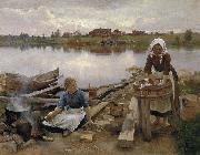 Eero Jarnefelt JaRNEFELT Eero Laundry at the river bank 1889 oil painting